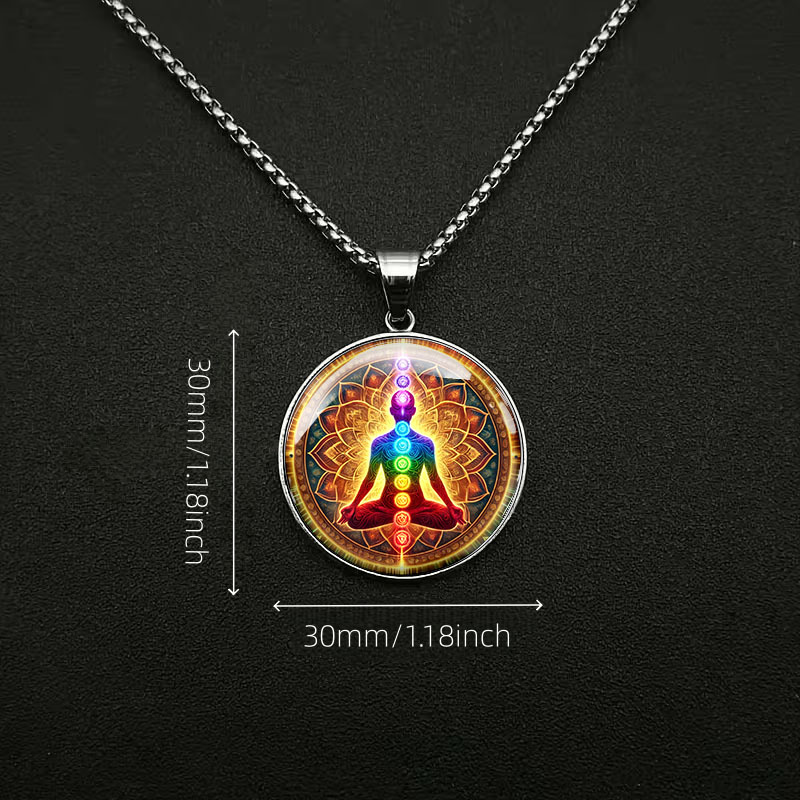 Chakra Meditation Stainless Steel Necklace, Spiritual Gift